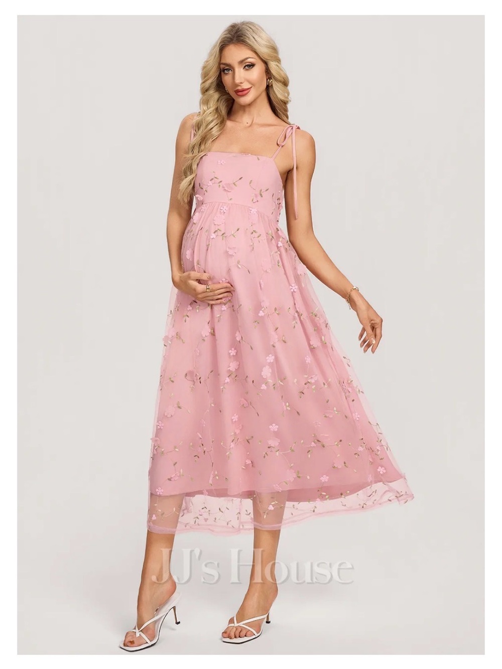 Pink Floral Maternity Midi Dress